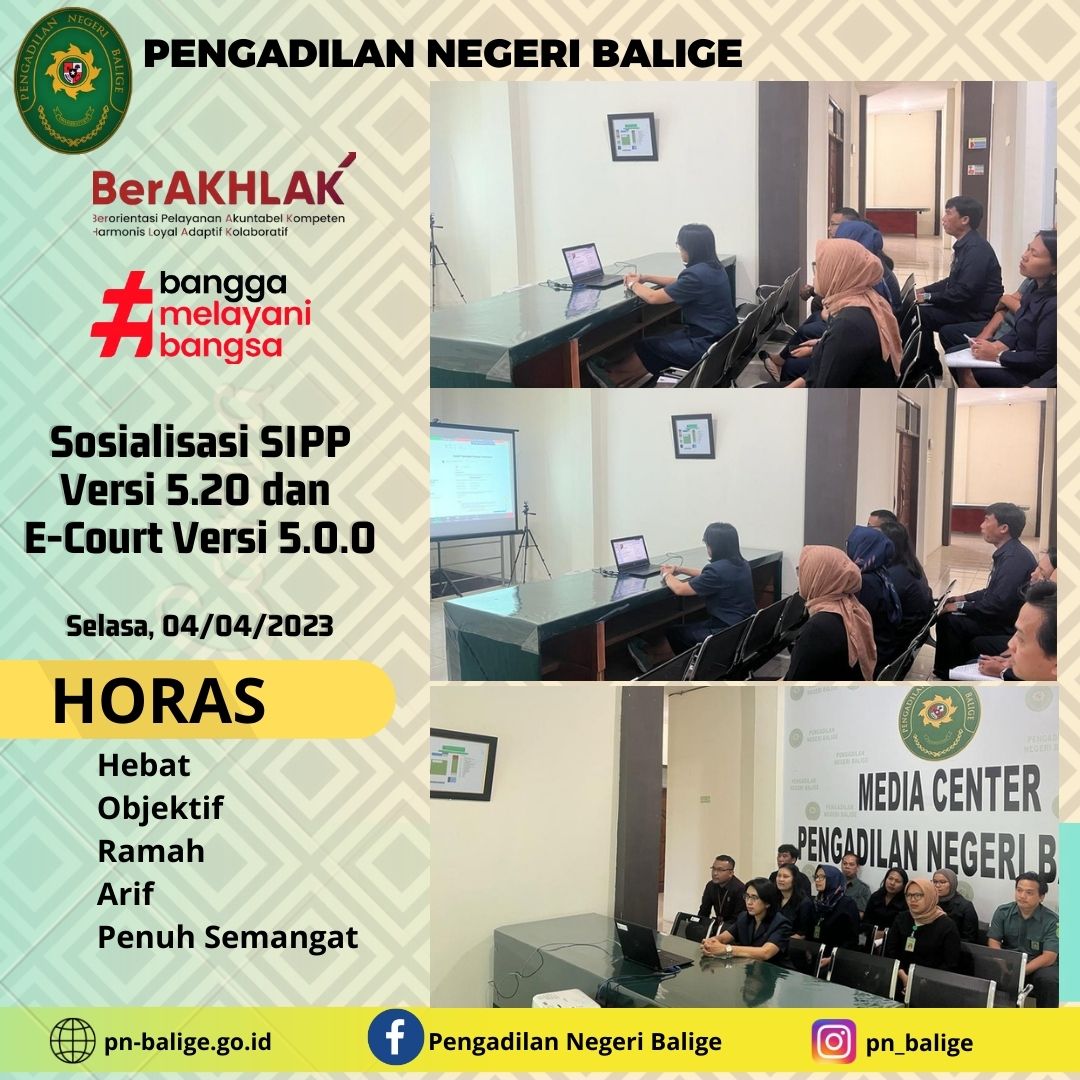 Sosialisasi SIPP versi 5.20 dan E-Court versi 5.0.0 Mahkamah Agung Secara Virtual.